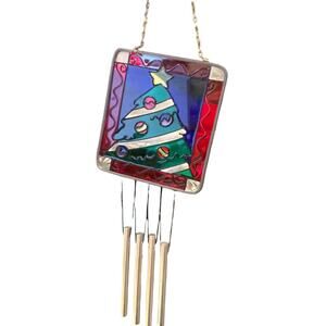 Small Holiday Christmas Wind Chime Colored Glass Tree 8.5 Inch